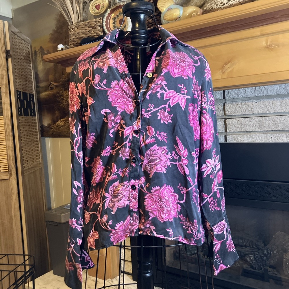 Whimsigoth Fairy‎ Silk Floral Hand Beaded Bell Sleeve Sz S New York City Design